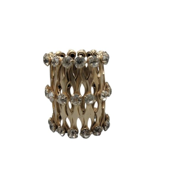 50s Expandable Ponytail Bun Holder Gold Tone VTG  Rhinestone Accent Hair Piece main image 5